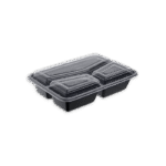 Three Compartment Black Plastic Container and Lid